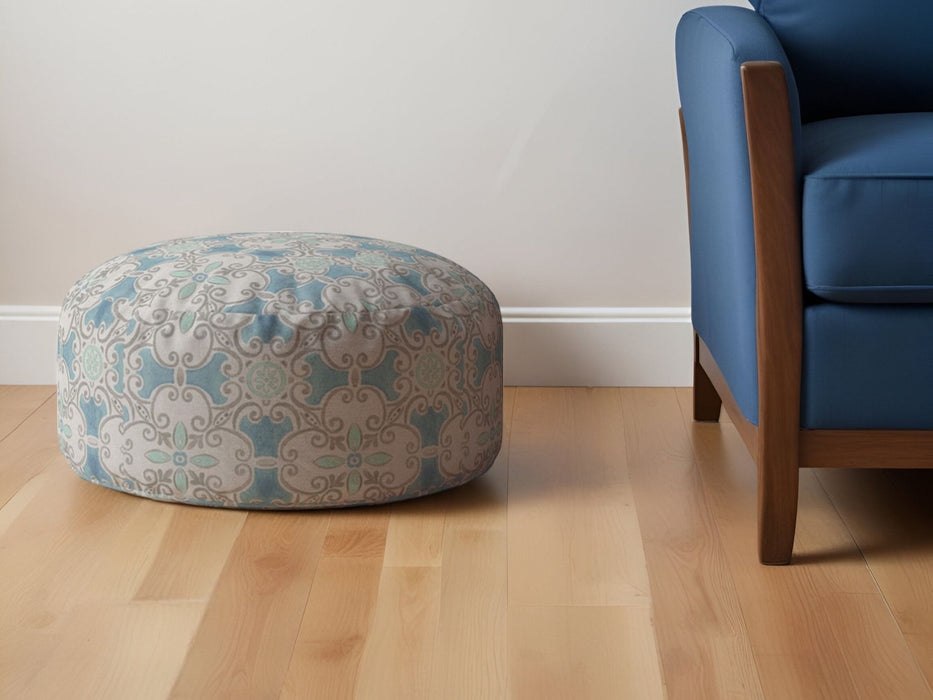 Cotton Round Ikat Pouf Ottoman - Blue