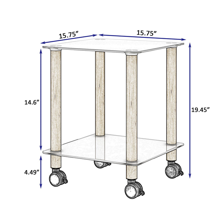 2 Piece Side Table, 2 Tier Space End Table, Modern Night Stand, Sofa Table, Side Table With Storage Shelve - White / Oak