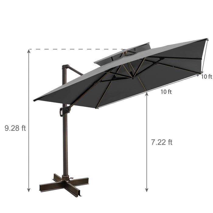 Polyester Square, Tilt Cantilever Patio Umbrella With Stand - Dark Gray