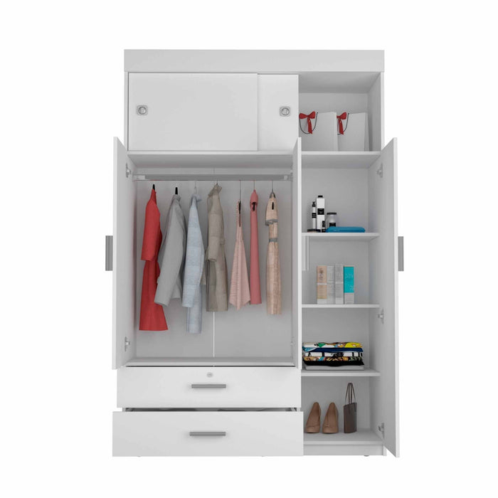 Tall Three Door Closet With Sliding Doors - White