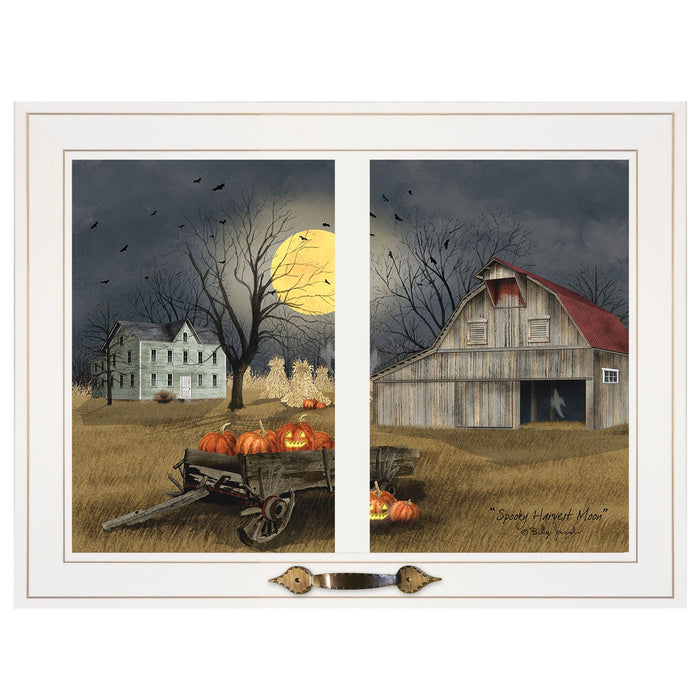 Spooky Harvest Moon Halloween Framed Print Wall Art - White