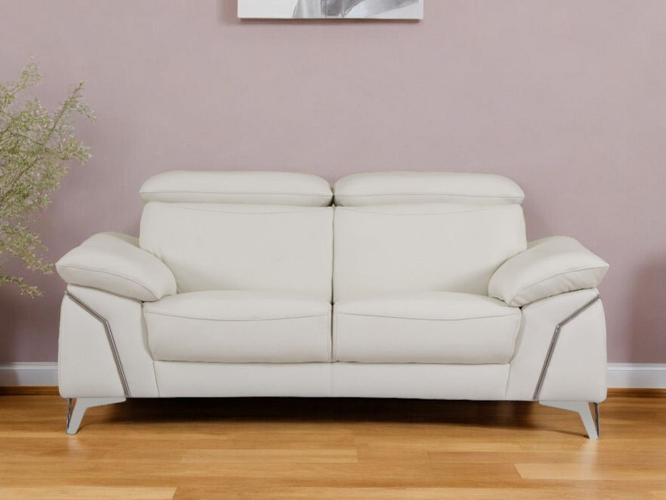 Italian Leather Sofa With Silver Legs - White