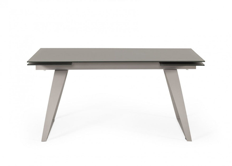 Rectangular Glass And Metal Self - Storing Leaf Dining Table - Gray