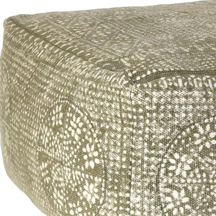 Patterned Rectangle Pouf - Olive Green