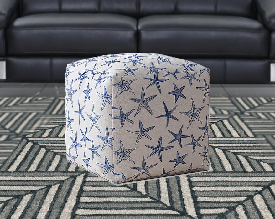 Canvas Abstract Pouf Cover - Blue / White