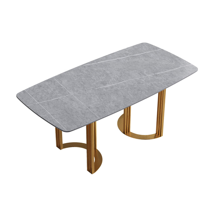 70.87" Modern Artificial Stone Gray Curved Golden Metal Leg Dining Table, Can Accommodate 6-8 People - Gray