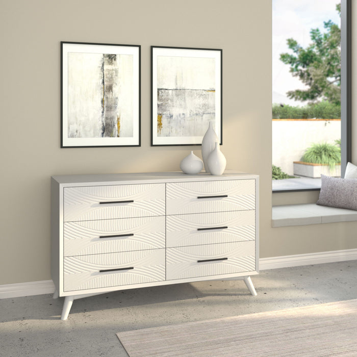 Solid Wood 6 Drawer Double Dresser - White