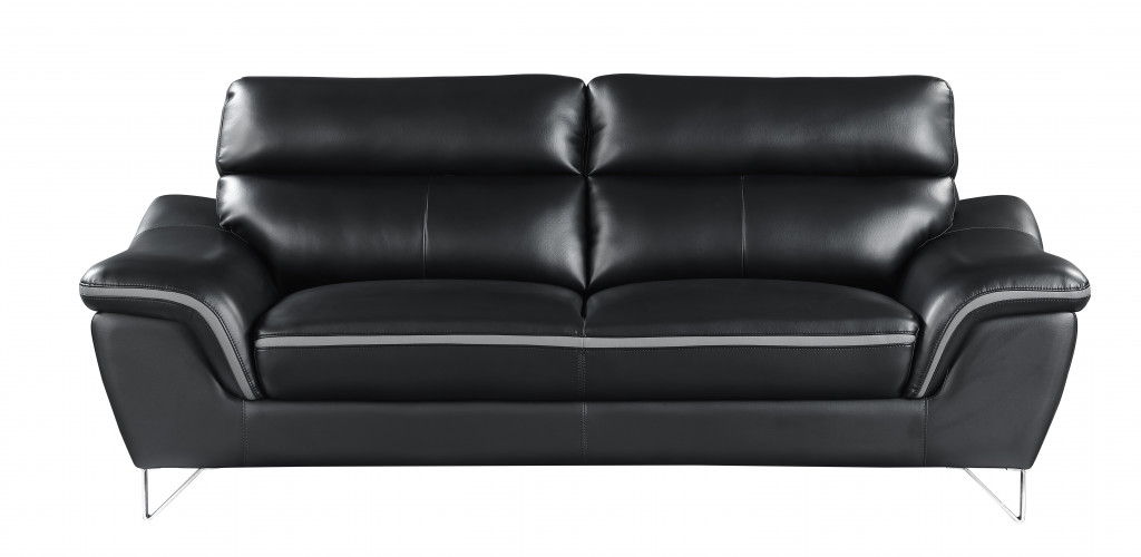 Sofa With Silver Legs Leather - Black