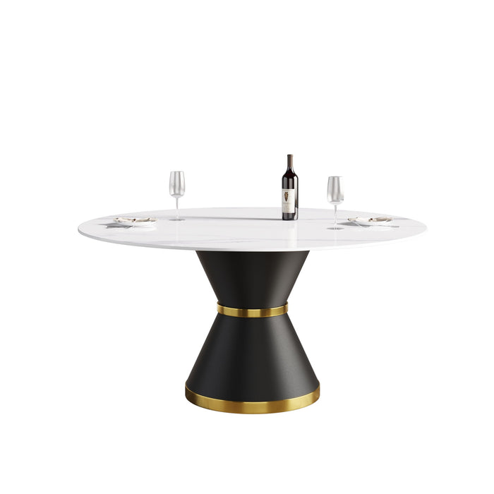 Modern Artificial Stone Round Carbon Steel Base Dining Table, Can Accommodate 6 People