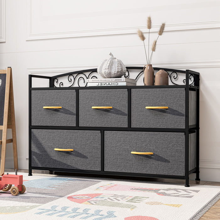 Steel And Fabric Five Drawer Combo Dresser - Gray / Black