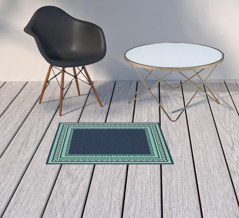 Geometric Indoor Outdoor Scatter Rug - Navy And Green - 2’ x 3’