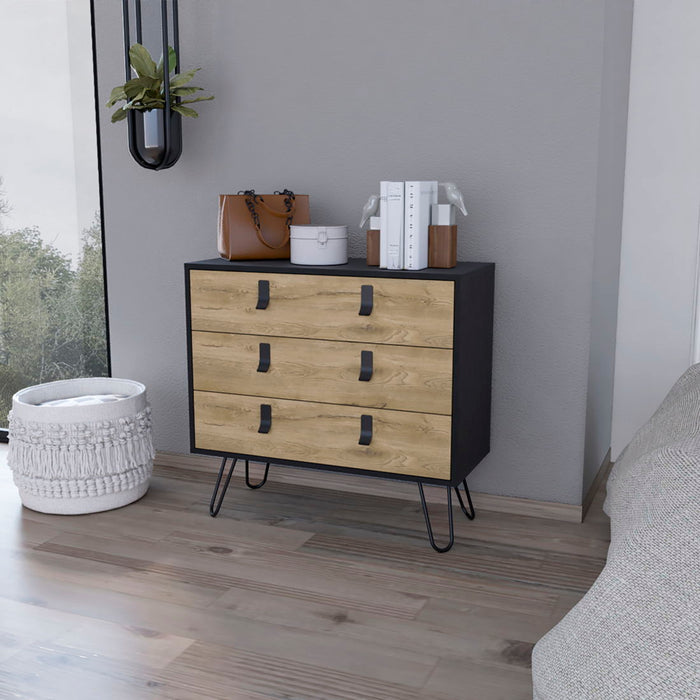 Three Drawer Dresser - Natural / Black