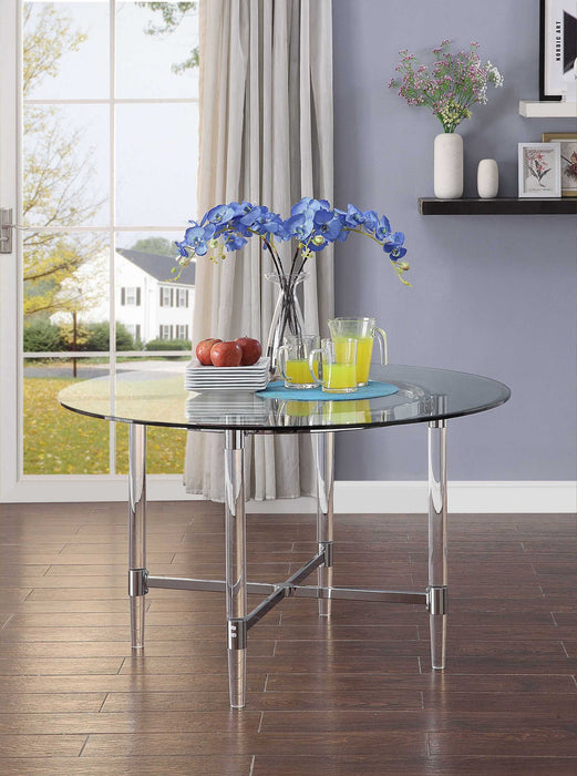 Striking Round Glass And Acrylic Dining Table - White