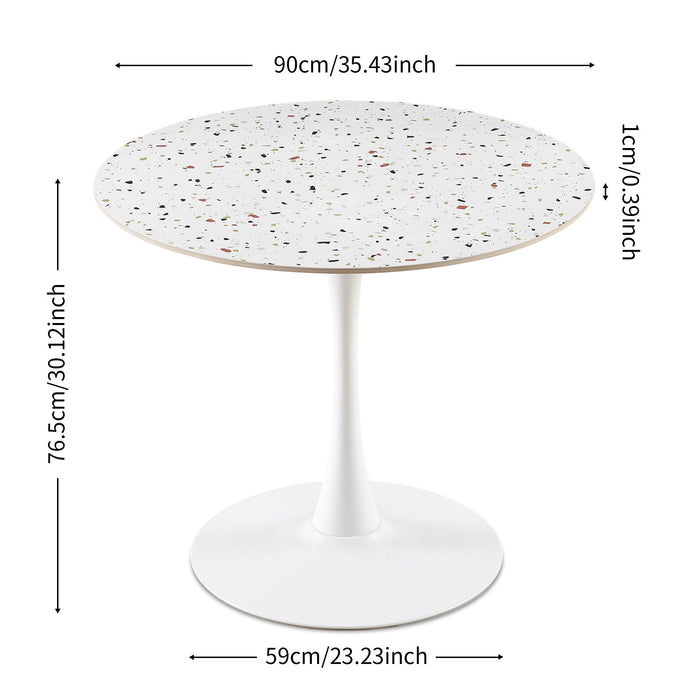 Mid-Century Stone Round Dining Table For Dining Room, Living Room, Cafe, Easy Clean - White