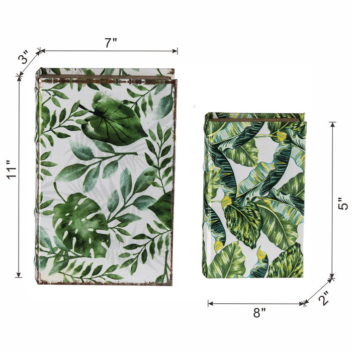 Botanical Book Boxes (Set of 2) - White / Green