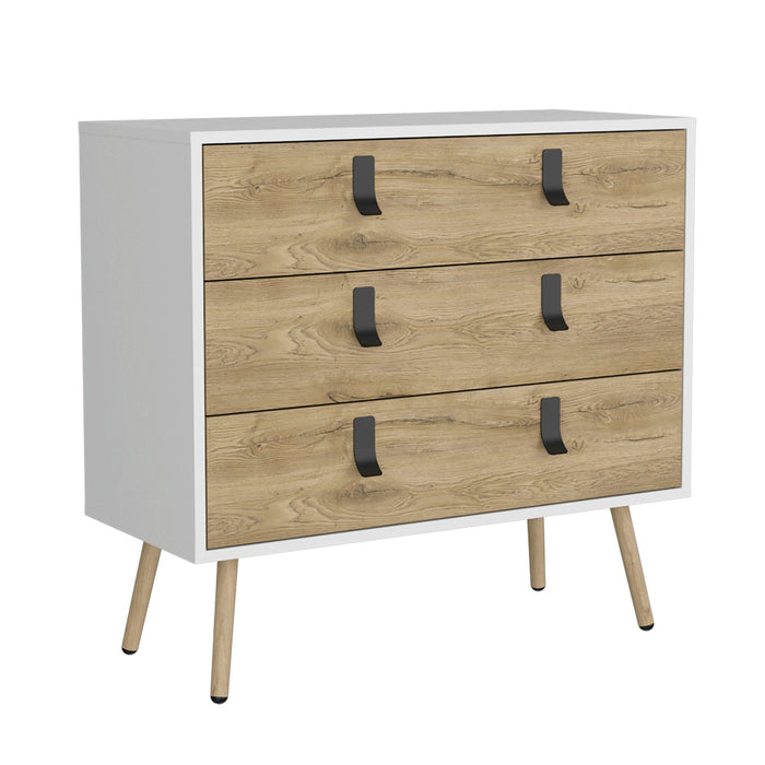 Three Drawer Dresser - White / Natural