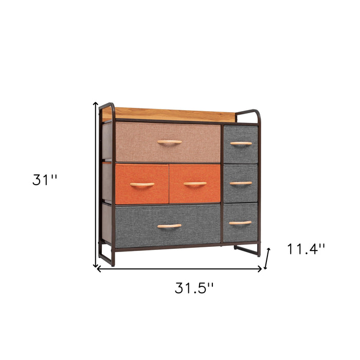 Steel And Fabric Seven Drawer Dresser - Gray