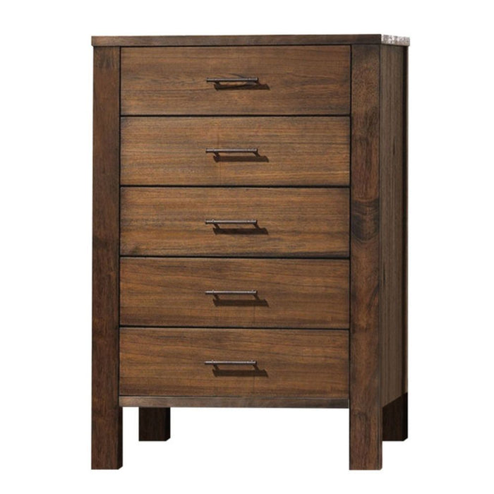 5 Drawer Chest Dresser With Brass Metal Hardware - Oak