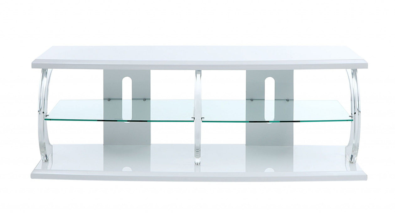 Clear Glass Wood Veneer (Melamine) TV Stand (Led) - White