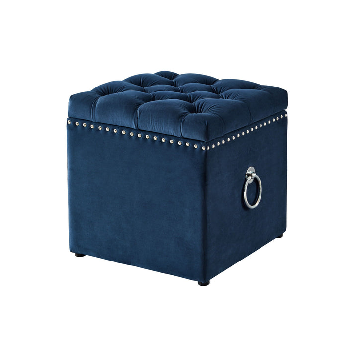 Velvet Tufted Storage - Navy Blue / Black