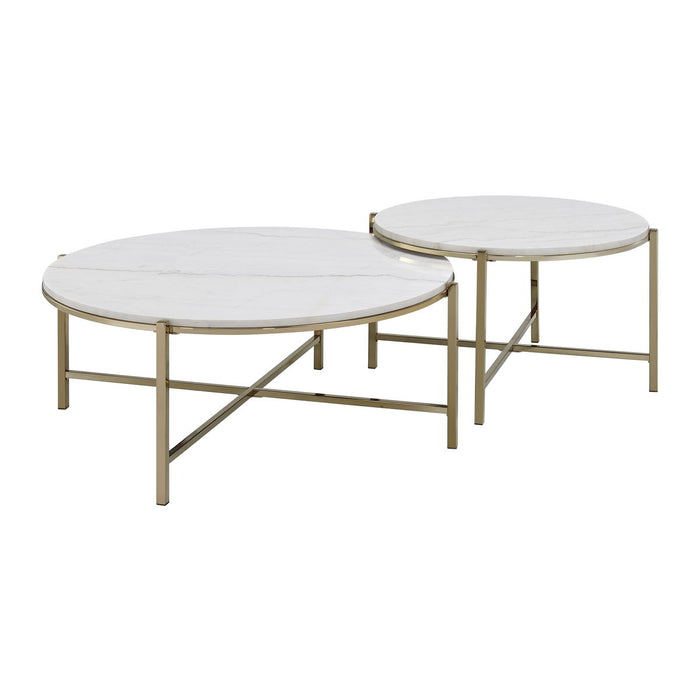 Zaidee - Marble Top Nickel Nesting Table Set - White