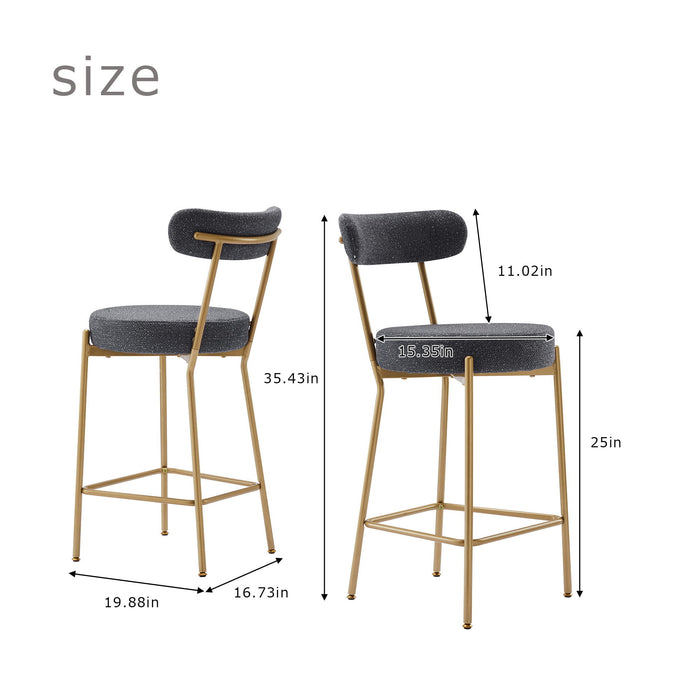 Modern Bar Stools (Set of 2) Counter Height Bar Stools For Kitchen Counter Upholstered Sherpa Counter Stools With Backs Kitchen Island Stool - Dark Gray