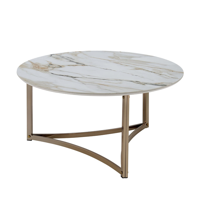 Aziz - Sintered Stone Top End Table - White / Champagne