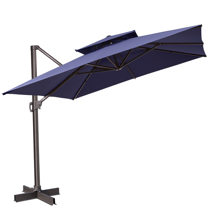 Polyester Square Tilt Cantilever Patio Umbrella With Stand - Navy Blue