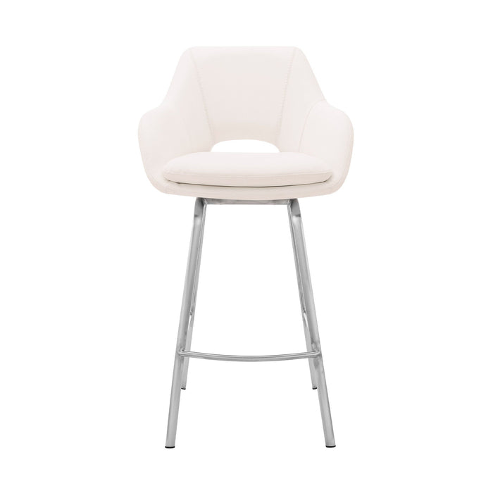 41" Swivel Low Back Bar Height Bar Chair - White / Silver