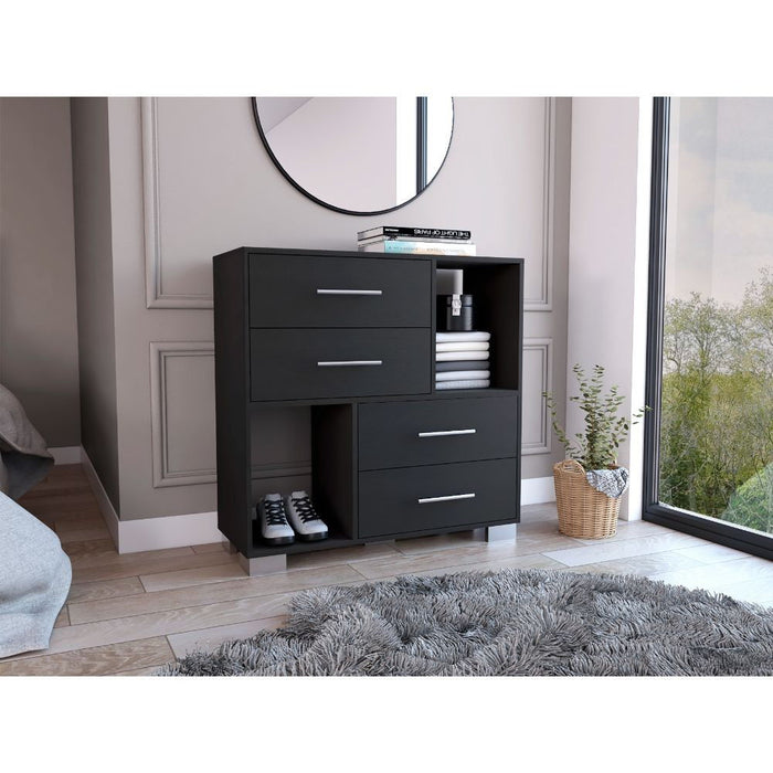 Four Drawer Dresser With Cubes - Black