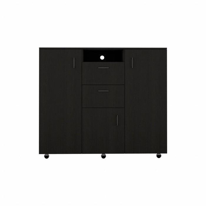 Three Door Closet With Two Drawers - Black