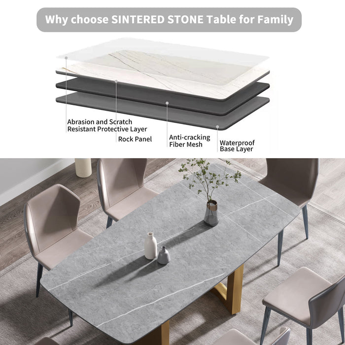 70.87" Modern Artificial Stone Dining Table, Can Accommodate 6-8 People - Gray