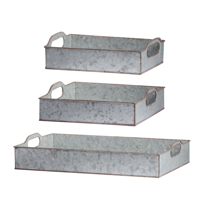 Decorative Galvanized Nesting Trays (Set of 3) - Gray