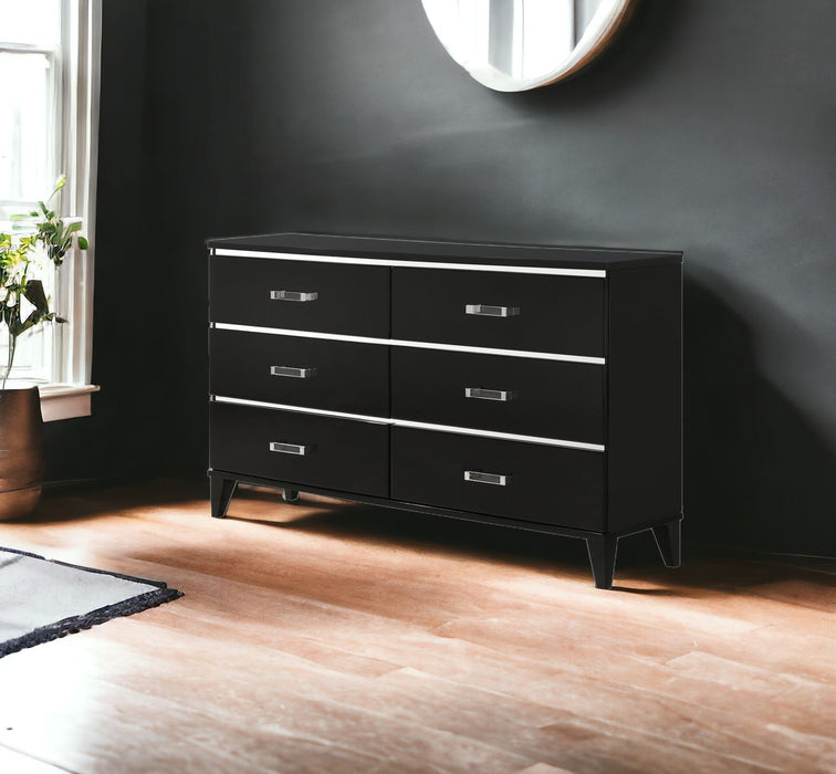 Solid And Manufactured Wood Six Drawer Double Dresser - Black / Silver