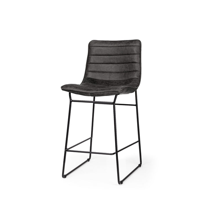 Leather Metal Frame Counter Stool - Black