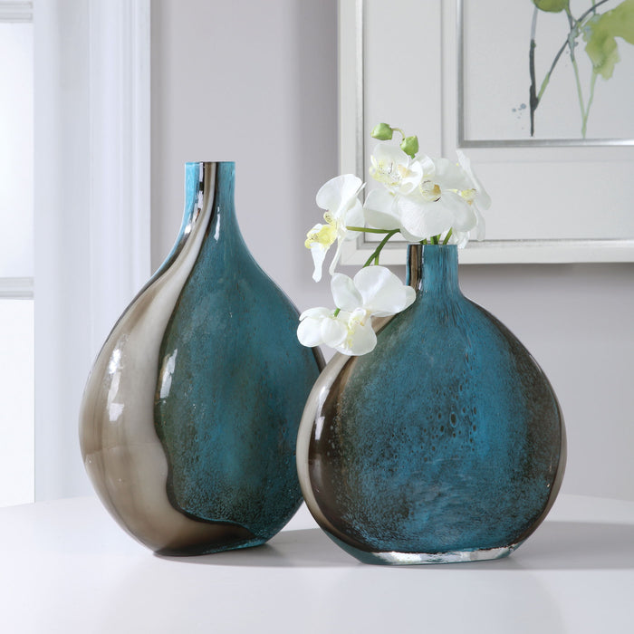 Adrie - Art Glass Vases (Set of 2) - Black & Blue