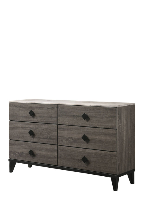 Faux Marble and Oak Six Drawer Standard Dresser 61" - Rustic Gray