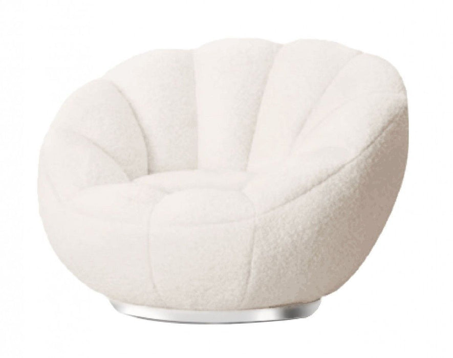 Sherpa and Silver Clamshell Swivel Barrel Chair 24" - White