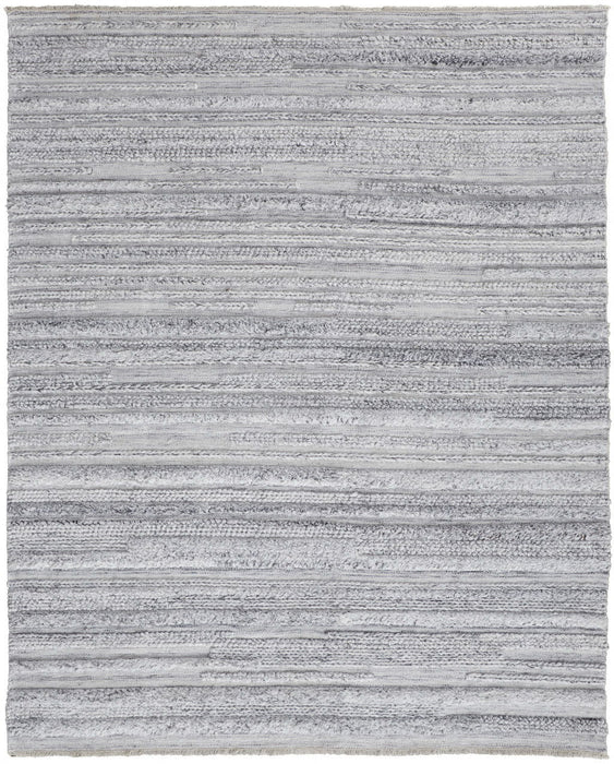 Striped Hand Woven Stain Resistant Area Rug - Gray Silver And Ivory - 9' X 12'