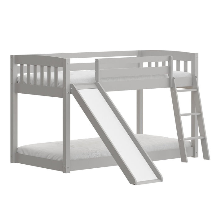 Twin over Twin Solid Wood Bunk Bed With Slide and Ladder - Gray