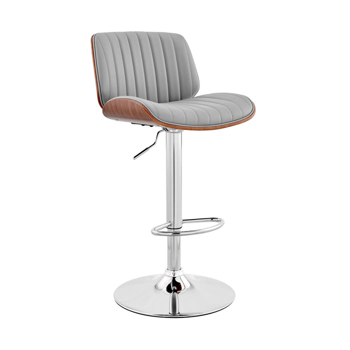 Adjustable Faux Leather Chrome and Walnut Bar Stool - Gray