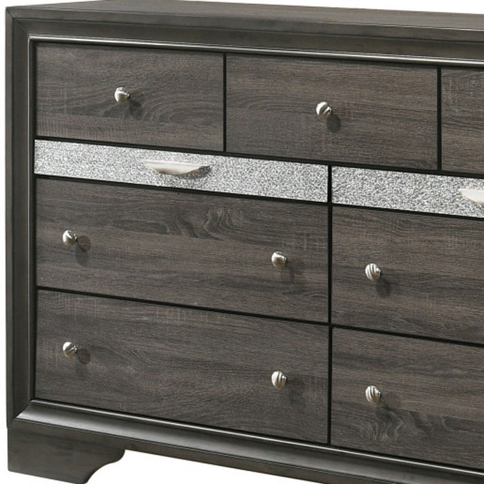 Manufactured Wood Nine Drawer Triple Dresser 63" - Gray