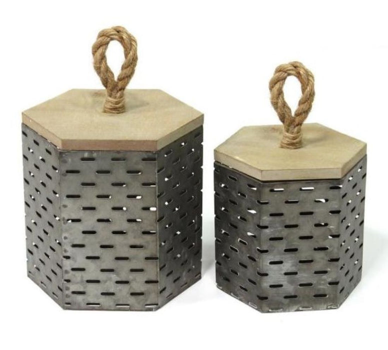 Rustic Farmhouse Decorative Canisters (Set of 2) - Metal