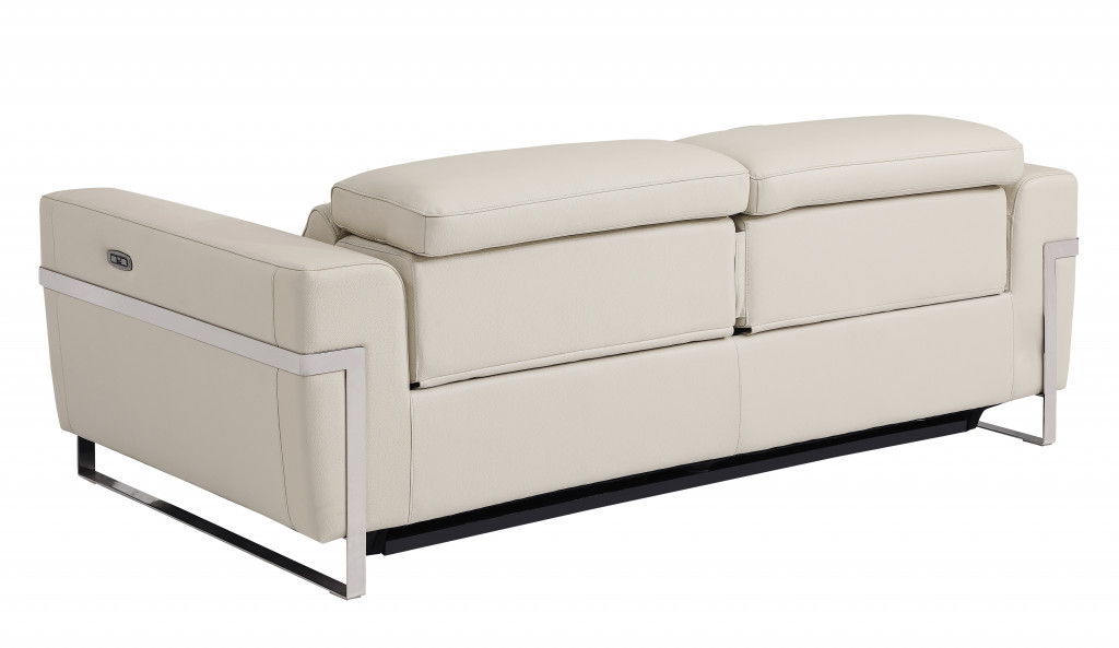Italian Leather and Chrome Reclining Sofa 83" - Beige