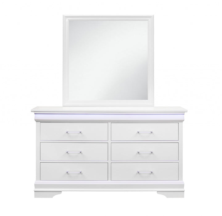 Solid Wood Six Drawer Double Dresser with LED 59" - White