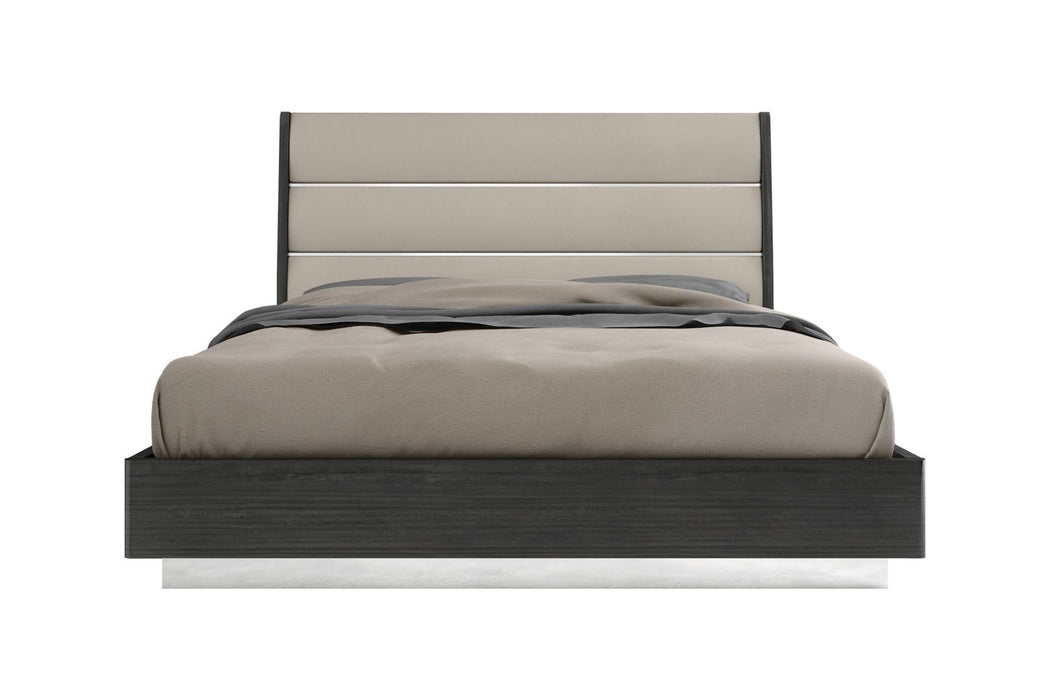 King High Gloss Bed Frame with Faux Leather Headboard - Dark Gray