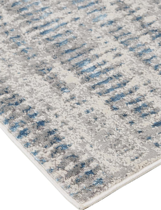 Abstract Stain Resistant Area Rug - Blue Gray And Ivory - 12' X 15'