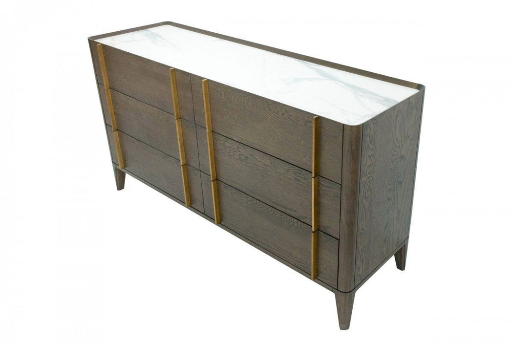 Solid Wood Six Drawer Double Dresser 59" - Dark Brown