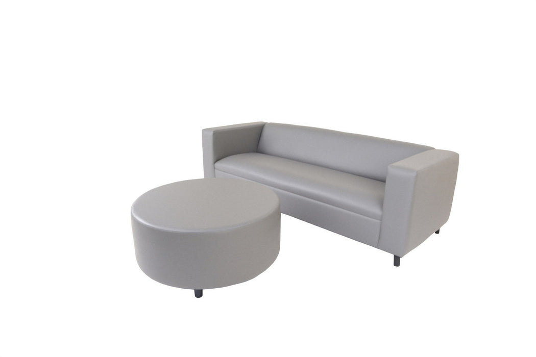 Sofa With Ottoman 84" - Gray Faux Leather And Black