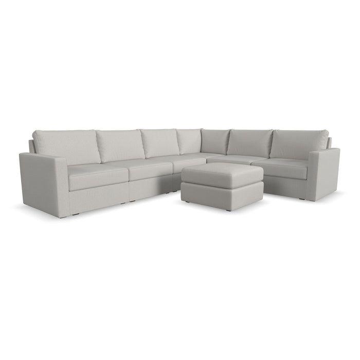 Flex - 6-Seat Sectional with Standard Arm and Ottoman - Pearl Silver